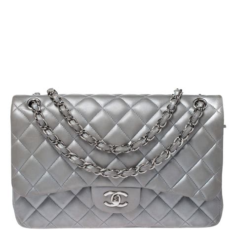 silver chanel flap|Chanel flap bag jumbo.